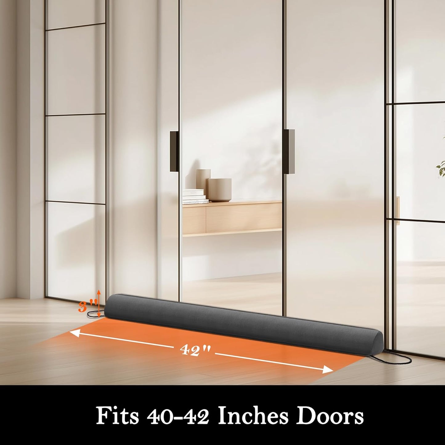 Sunolga 42" Door Draft Stopper Blocks Hot and Cold Air with Removable Washable Cover for Gaps Up to 3", All-Season Seal for Noise, Door Sweep for Bottom of Door and Window, Home Essentials, Gray