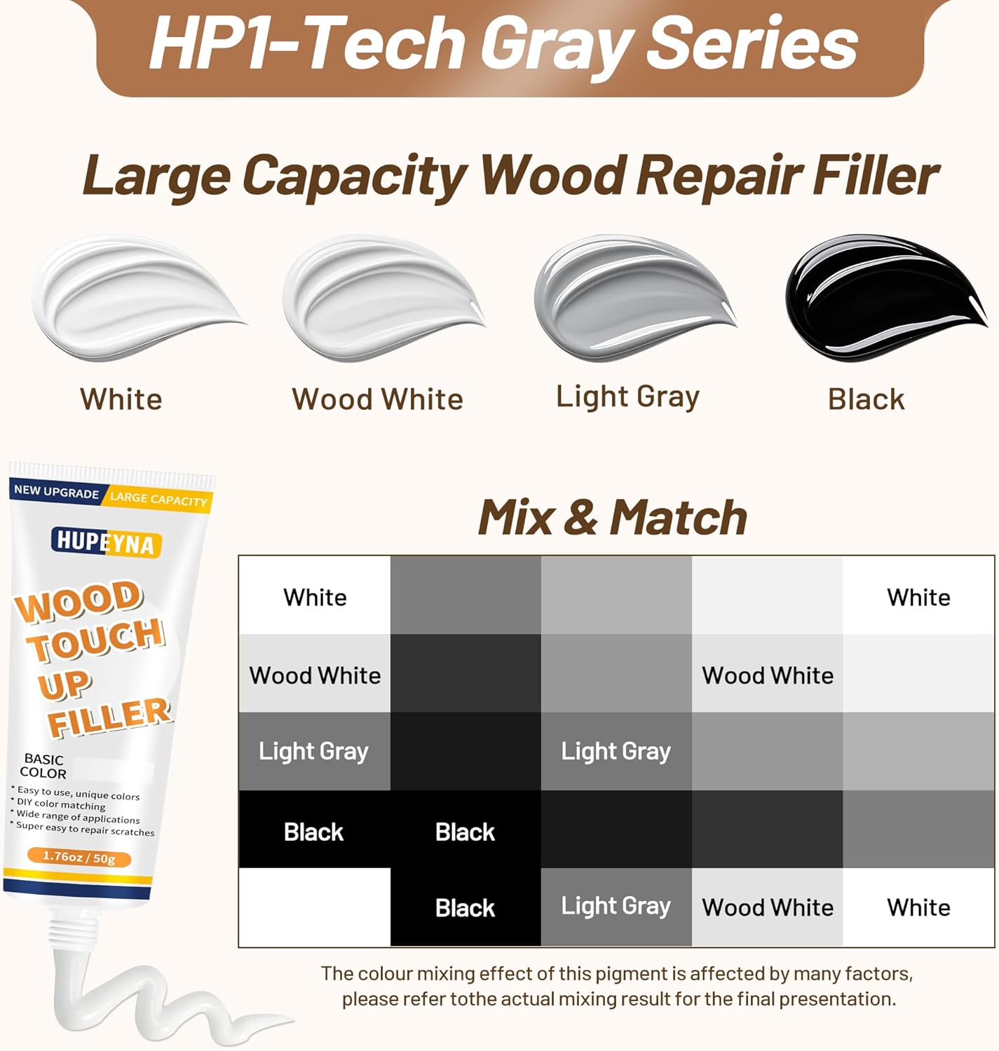 Wood Repair Kit, Wood Furniture Repair Kit, Wood Filler, Wood Putty and Beeswax- Repair Stains, Scratch, Cracks, Hole, Discoloration for Wooden Door, Table, Cabinet, Bed, Floor (Tech Gray Series)
