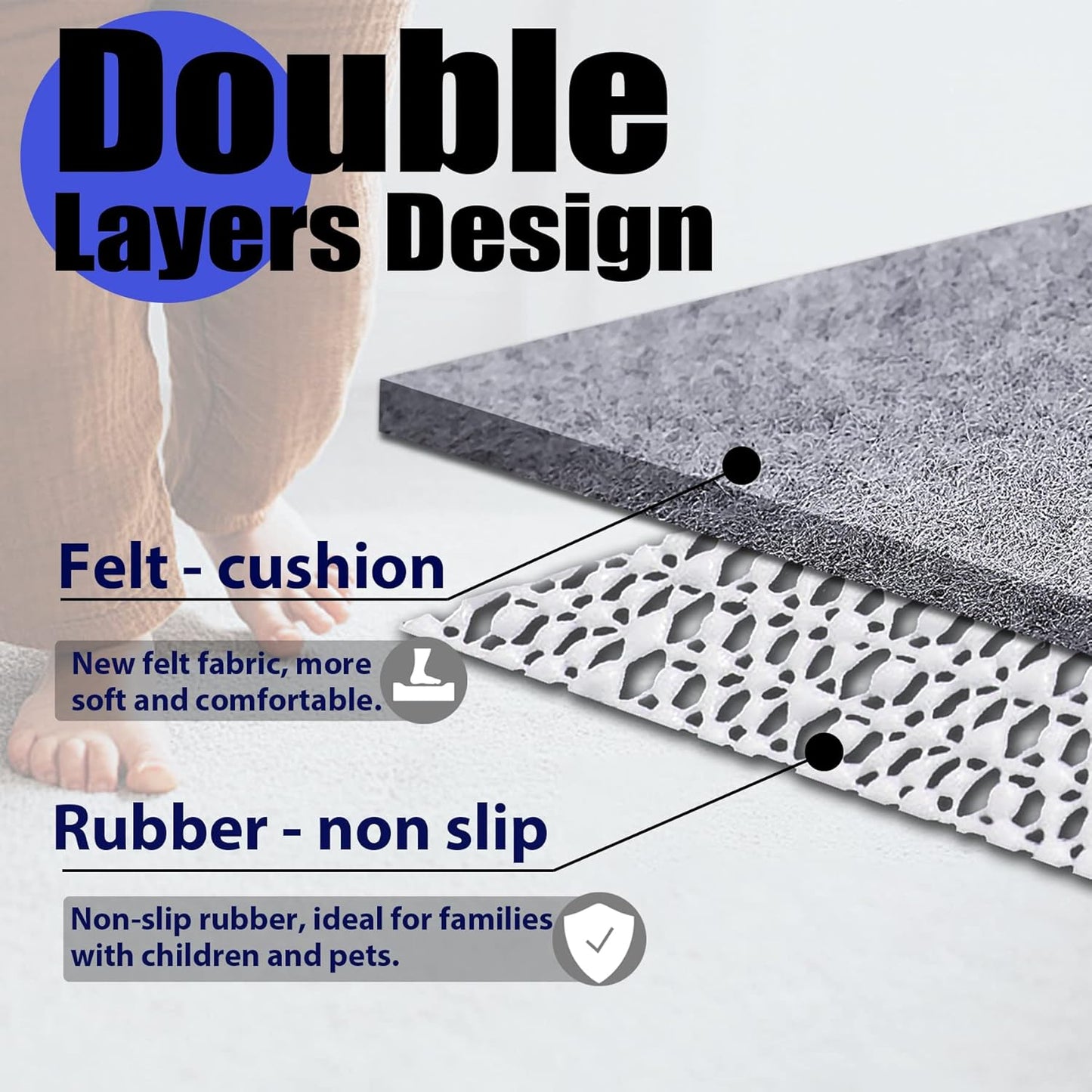Non Slip Rug Pad Grippers - 9x12, 1/4" Thick, Felt + Rubber Double Layers Area Carpet Mat Tap, Provides Protection and Cushioning for Hardwood or Tile Floors