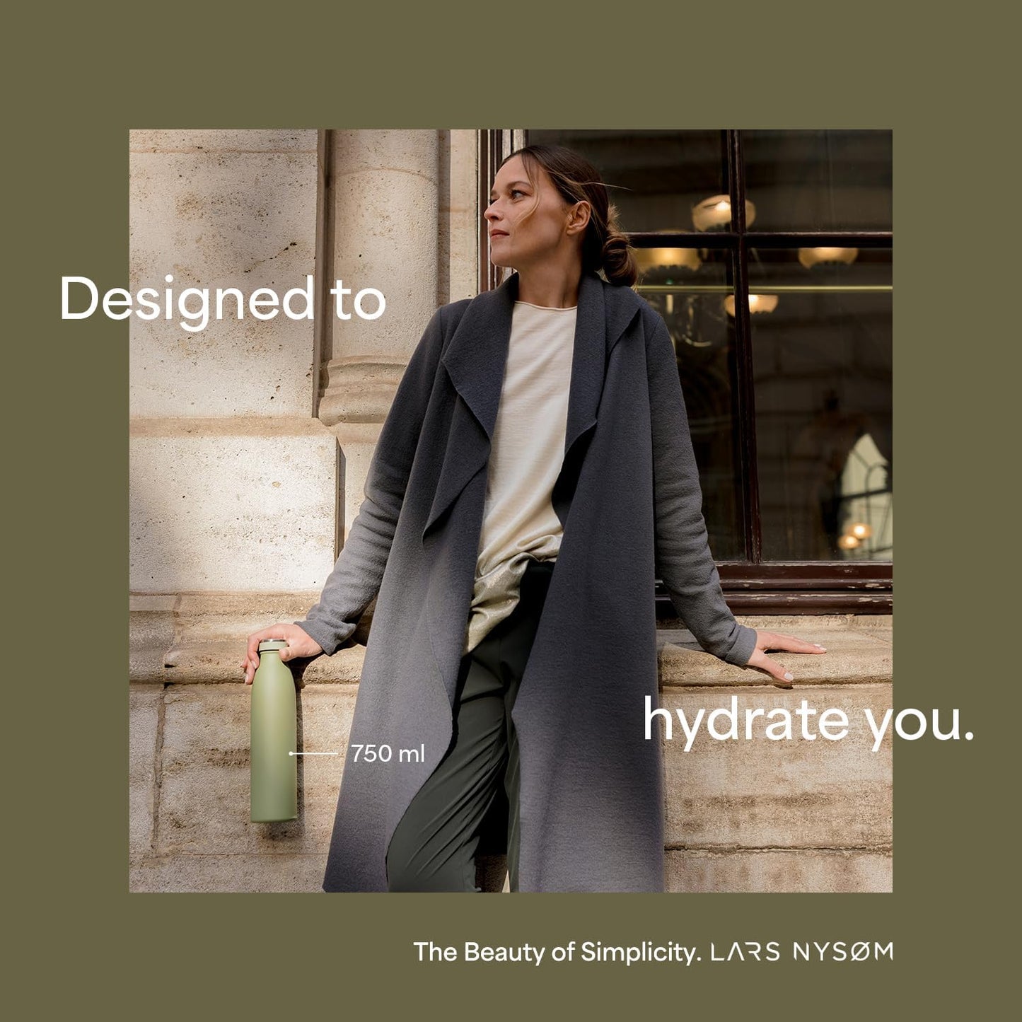 LARS NYSØM Stainless Steel Insulated Water Bottle 12oz 17oz 25oz 34oz 51oz | Insulated Thermo Flask for Hot and Cold Beverages | Leakproof Drinking Bottle (Almond Beige, 25.4oz)