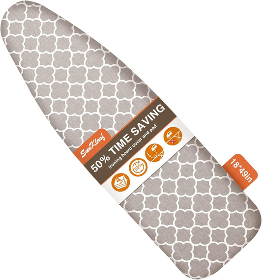 Extra Wide Ironing Board Cover and Pad,18X49 Reflective Silicone Ironing Board Cover,Resist Scorching and Staining,4 Fasteners,Elastic Edges,Large Protective Scorch Mesh Cloth,18X49in