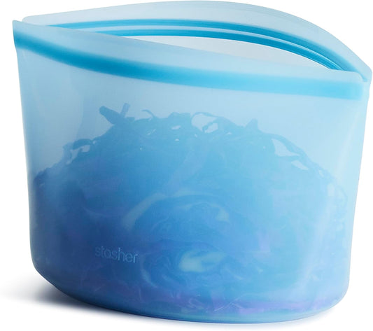Stasher Premium Silicone Reusable Food Storage Bowl, Blue, Microwave, Sous Vide, Dishwasher, Oven and Freezer Safe, BPA Free, Leak-free, Eco-friendly, 8-Cup Bowl