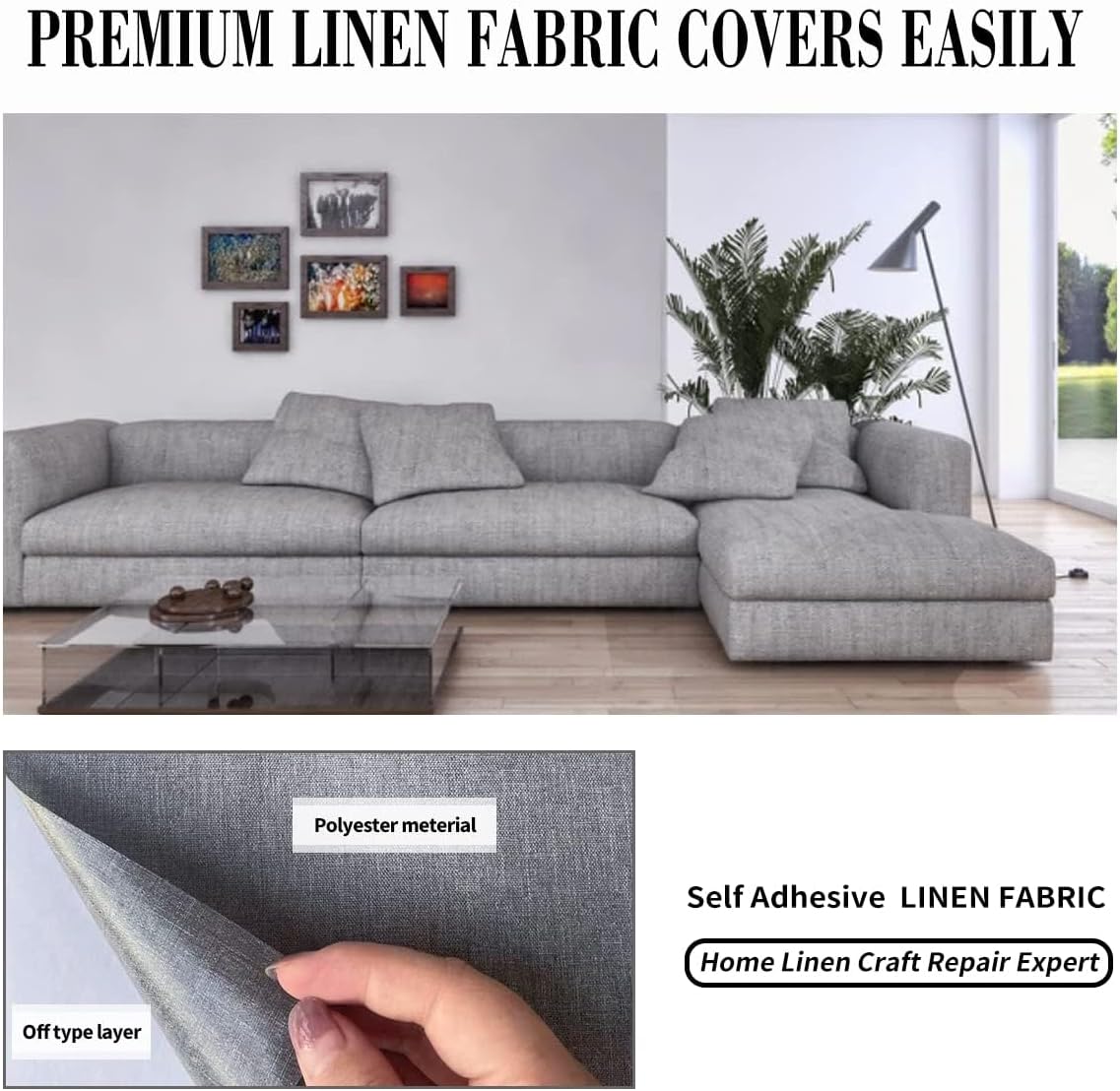 Fabric Repair Patches, Linen Repair Tape Self-Adhesive Fabric Patches Durable, DIY Large Linen Tape for Sofa, Couches, Furniture, Chair, Clothing （3.5X79 Inch, Brown）