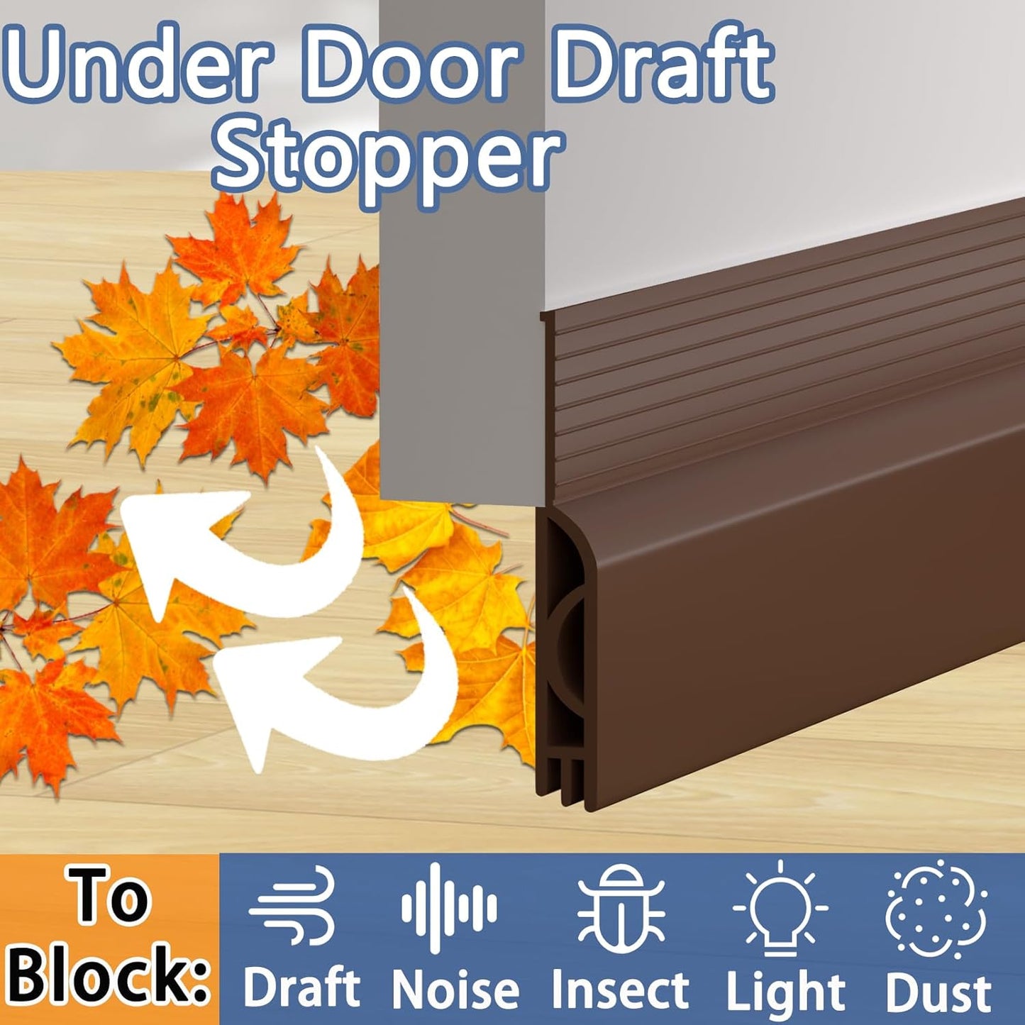 Under Door Draft Stopper, Self-Adhesive Door Sweep for Bottom of Door, Weather Stripping Doors Seal Soundproofing Insulation Strip, Doors Bottom Gap Blocker for Exterior/Interior (2M, Brown)