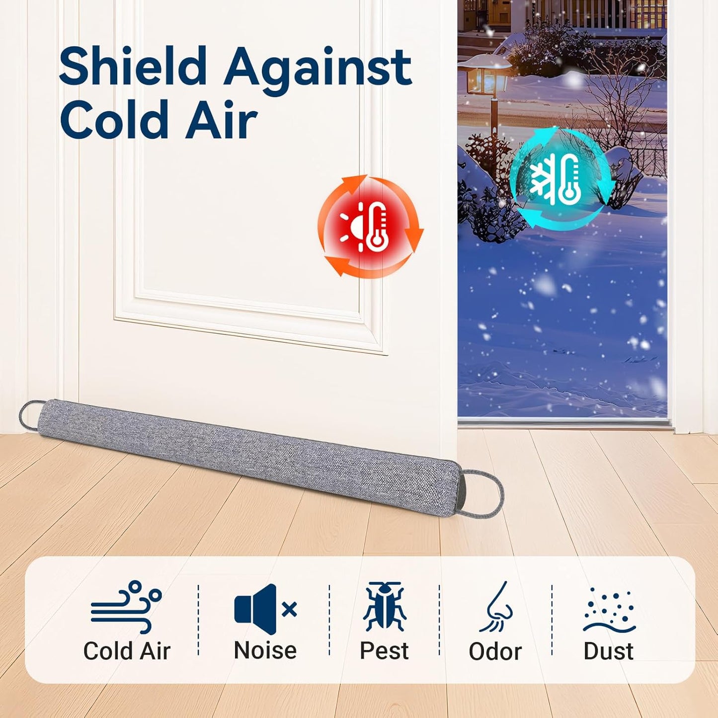 Door Draft Stopper for Bottom of Door, 36’’ Heavy Duty Under Door Draft Blocker Gap Filler, Door Seal for Noise Light Cold Air, with Adhesive Strips, Dark Gray