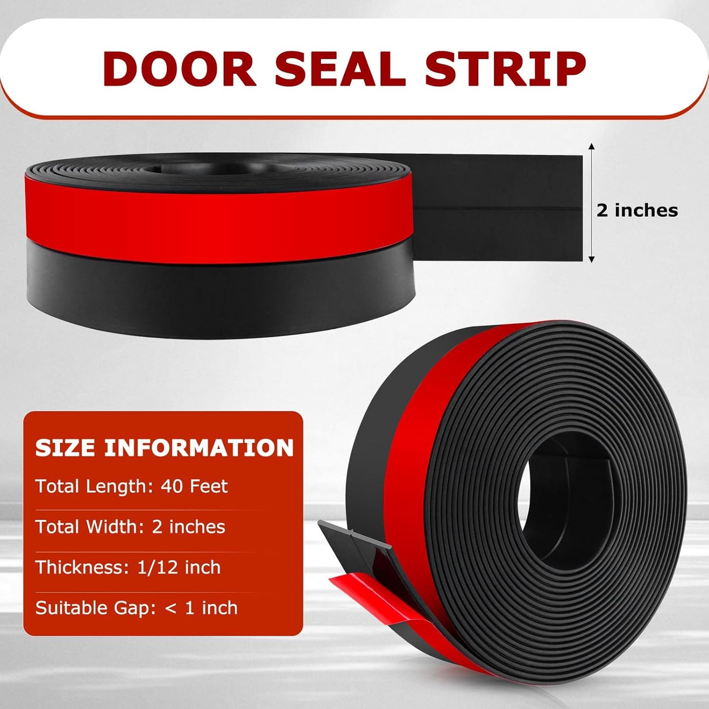 Weather Stripping Self Adhesive Door Draft Stopper Flexible Shower Door Bottom Seal Silicone Seal Strip for Sliding Glass Windows Side Gaps (Black, 2 Inch Wide x 40 Feet Long)
