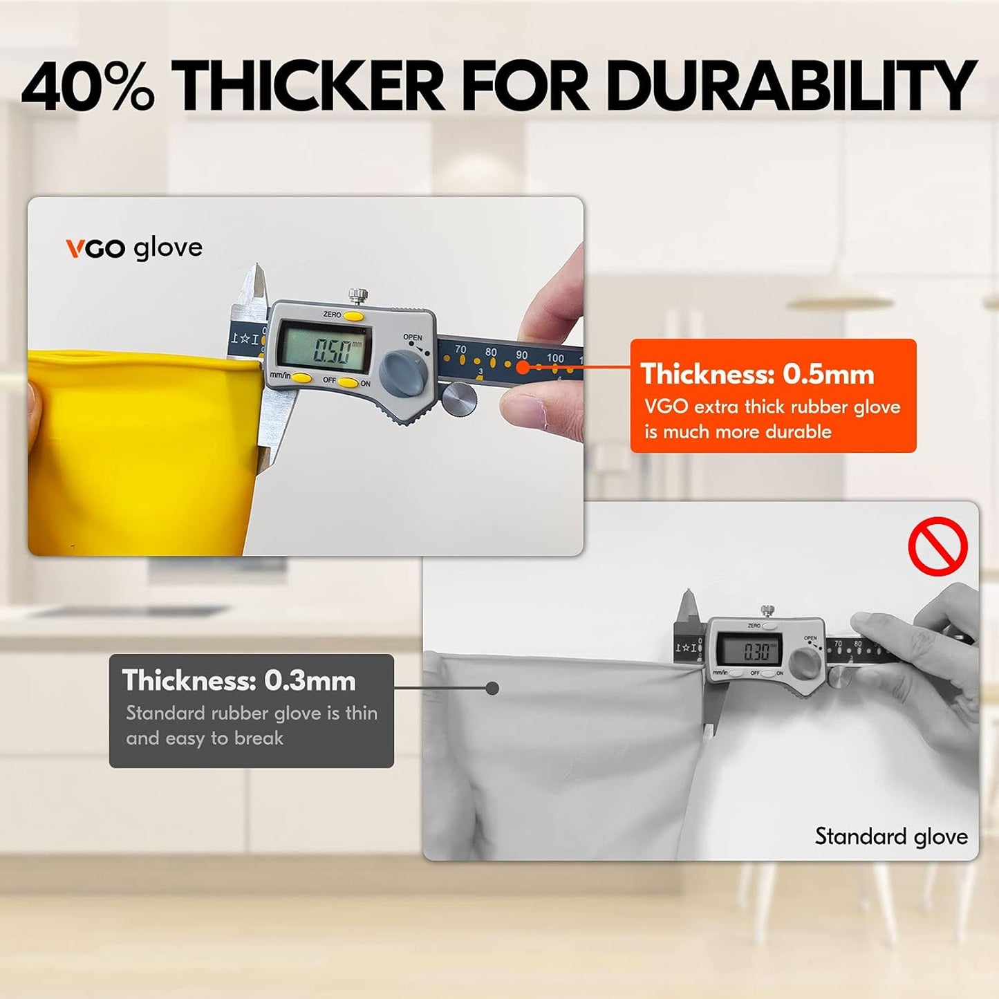 Vgo... 1-Pair Reusable Household Gloves, Rubber Dishwashing gloves, Extra Thickness, Long Sleeves, Kitchen Cleaning, Working, Painting, Gardening, Pet Care (Size XL, Yellow, HH4601)