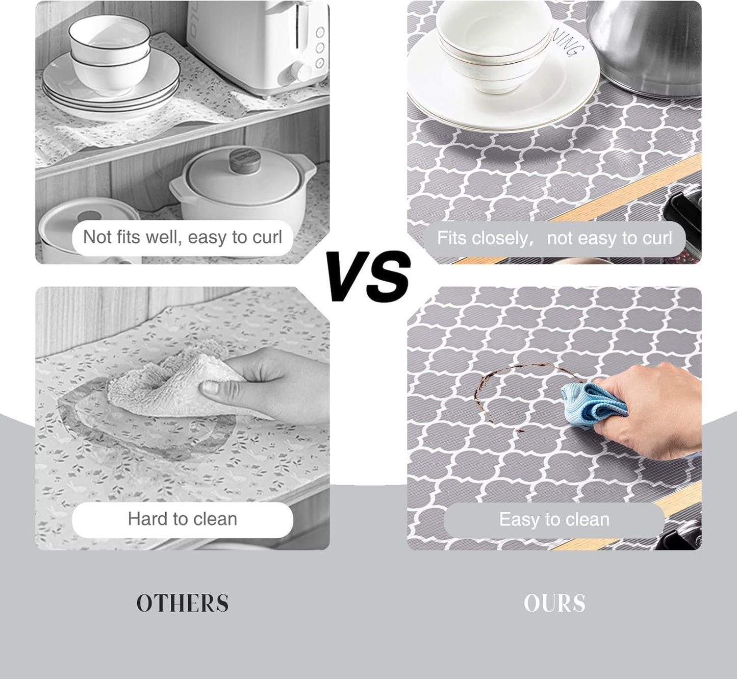 Glotoch 2 Rolls Shelf Liners for Kitchen Cabinets 12”x 20ft, Non Slip Drawer Liner,Waterproof Cabinet Liner for Wire/Pantry/Closet Non Adhesive Table Place Mats, Heavy Duty, Quatrefoil Grey