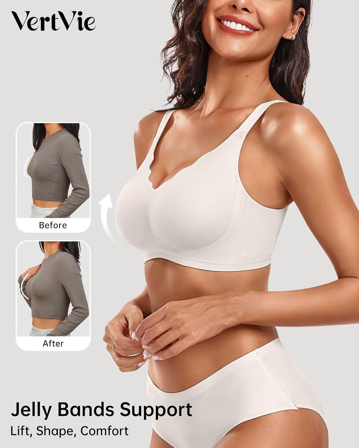 Vertvie Womens Seamless Bras No Underwire Supportive Wireless Push Up Full Coverage Bralette Comfort Scalloped T-Shirt Bra