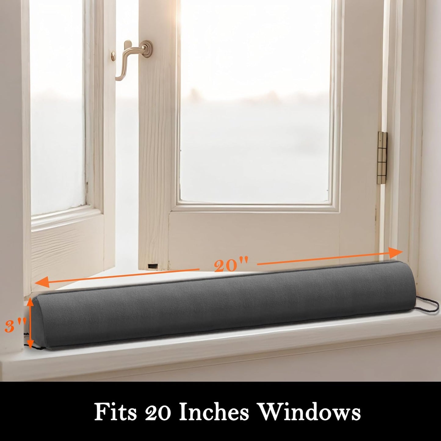 Sunolga 20" Door Draft Stopper Blocks Hot and Cold Air with Removable Washable Cover for Gaps Up to 3", All-Season Seal for Noise, Door Sweep for Bottom of Door and Window, Home Essentials, Gray