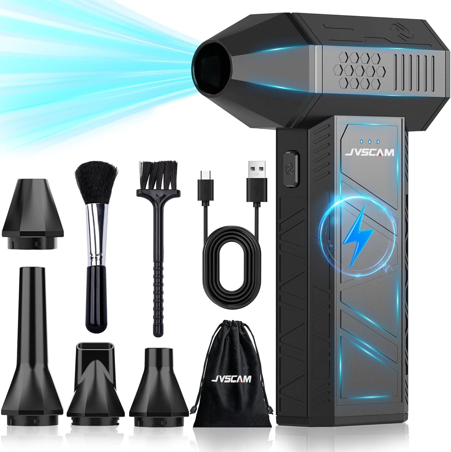 Compressed Air Duster - Electric Air Duster with Brushless Motor - 3 Gear Adjustable Cordless Air Blower - Rechargeable Air Duster for PC, Keyboard, Car, Outdoors, Home (X3)