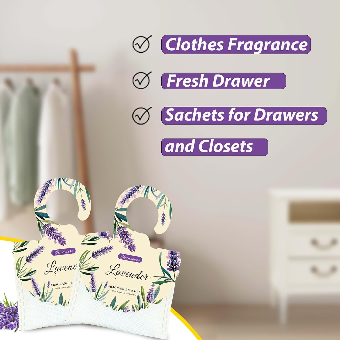 15 Packs Lavender Scented Sachets Bag for Drawers and Closets, Air Freshener for Home Fragrance Sachet, Long-Lasting Hanging Closet Deodorizer Smell Goods for House