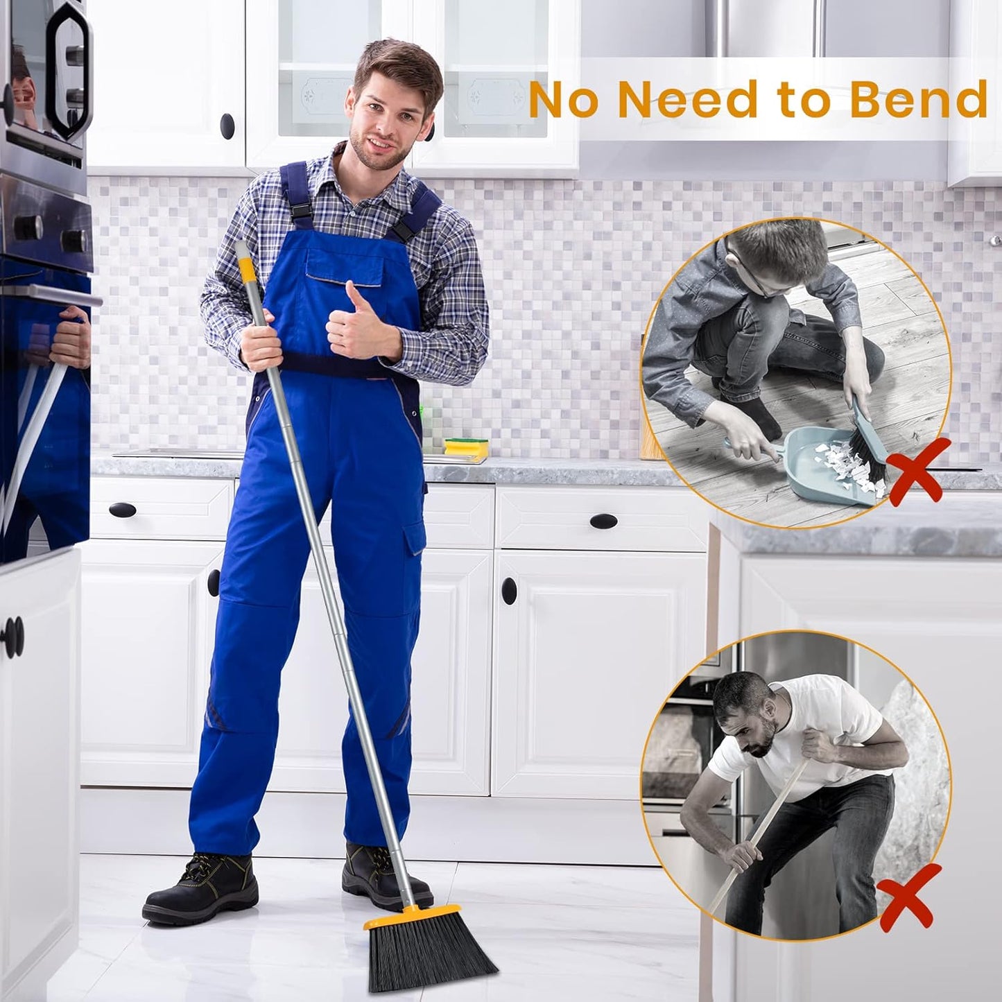 TreeLen Broom and Dustpan Set, Stand Up Broom and Dustpan for Home Cleaning