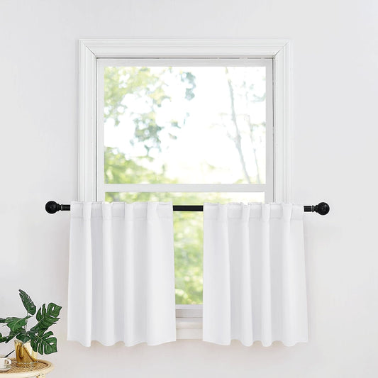 RYB HOME Small Window Curtains - Blackout Insualting Privacy Curtains for Kids Bedroom Kitchen Bathroom Basement Cafe Cabinet Tiers Drapes, 34 Width x 30 Length, 2 Panels, Pure White
