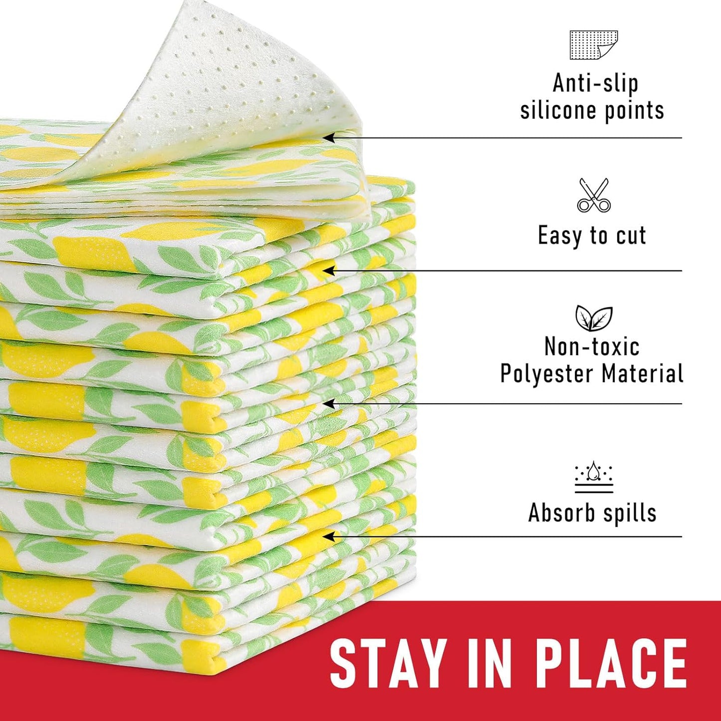 Cooyes 6 Pack Polyester Shelf Liners for Kitchen Cabinets, 12" × 24", Non-Slip Refrigerator Liners Machine Washable, Refrigerator Drawer Mats for Glass Shelves and Kitchen Cabinets