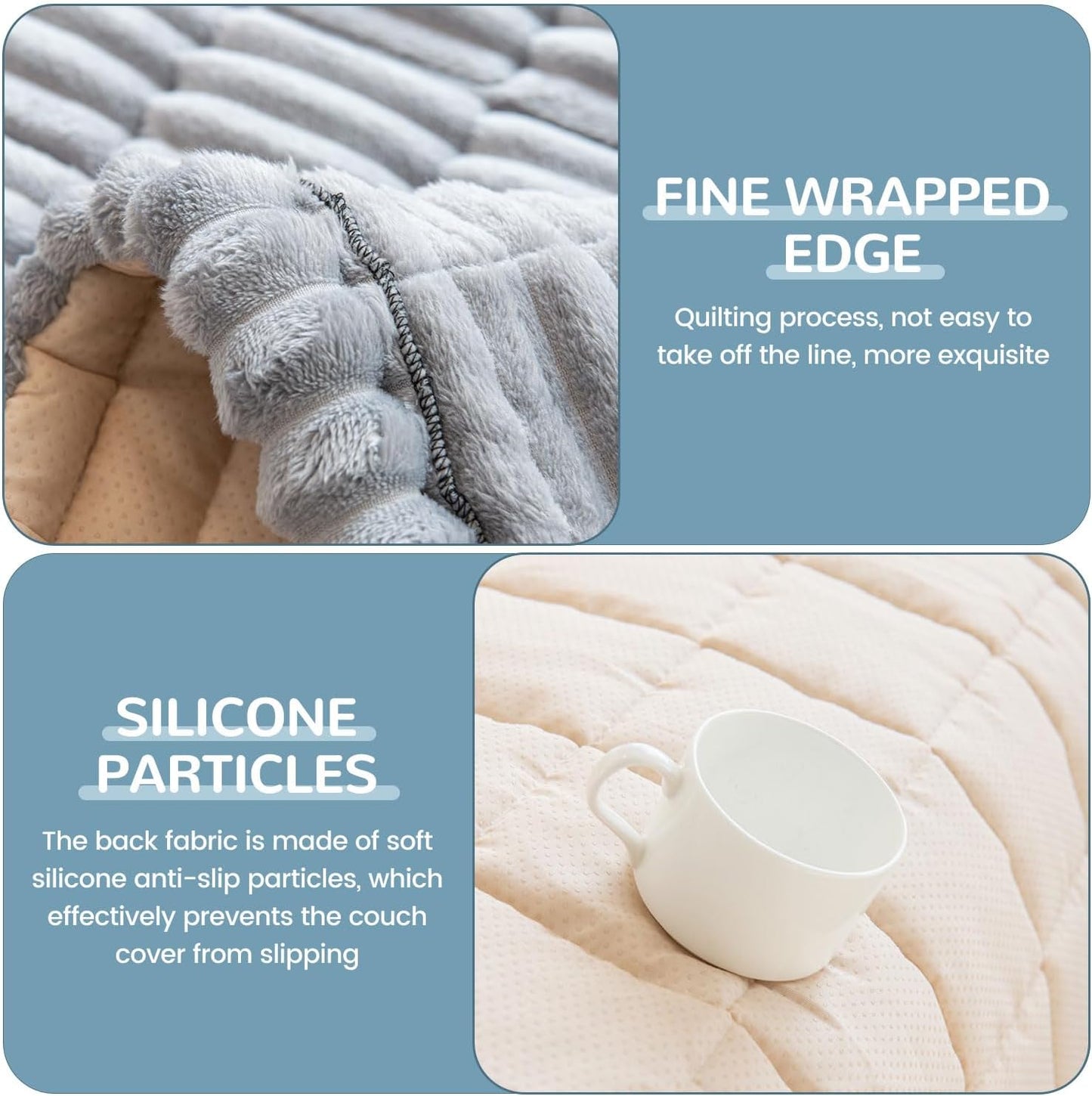 OTOB Sofa Covers for 3 Cushion Couch Washable, Fuzzy Non Slip Pet Friendly Couch Cover Protector Love Seat, All Seasons Soft Plush Furniture Bed Mats Sofa Slipcovers (Gray, 31.5" x 70.9'')