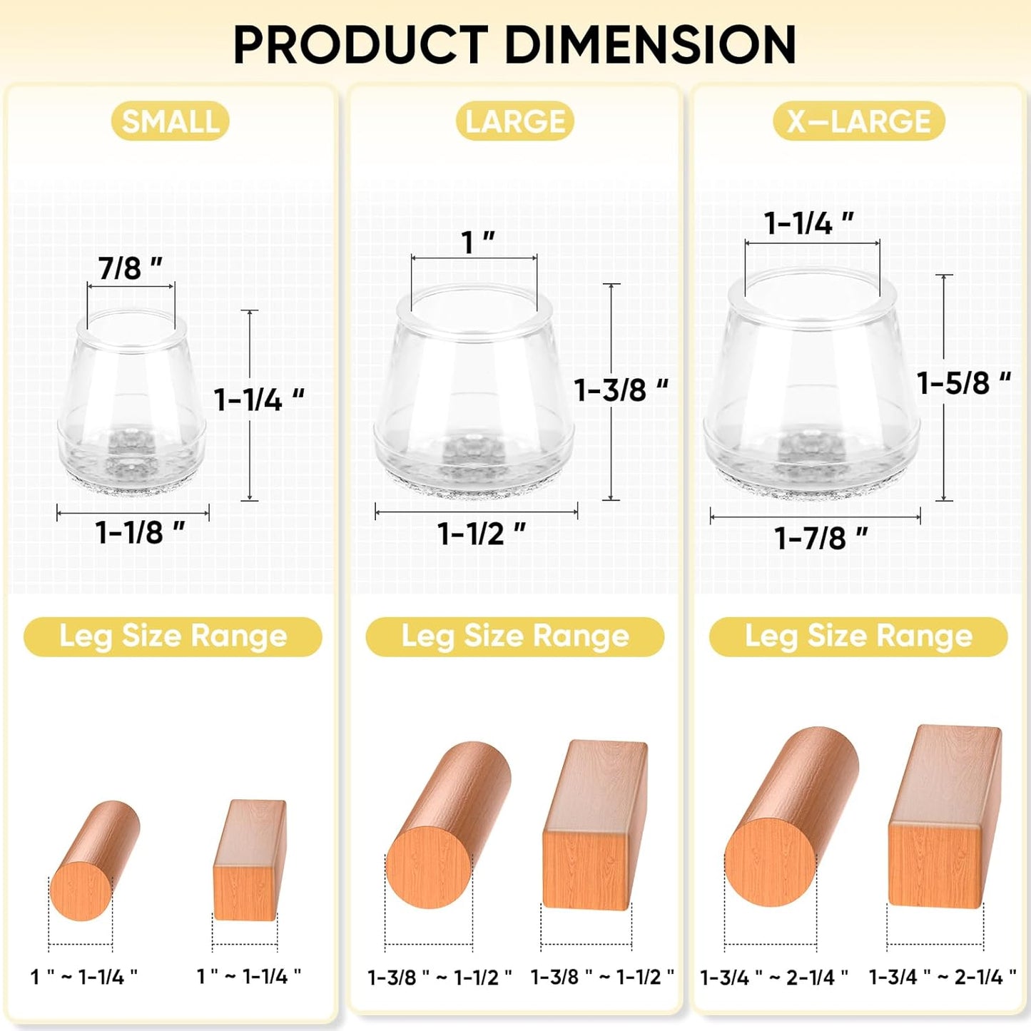 BALEINE 32 Pack Silicone Chair Leg Floor Protectors, Stool Leg Protectors Cap, Non-Slip Chair Leg Caps for Hardwood Floors (Clear & Large, 32 Pack)