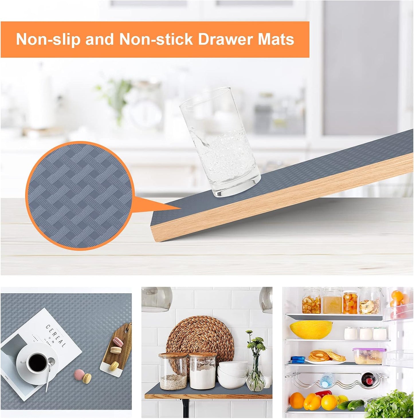 Shelf Liners for Kitchen Cabinets Refrigerator Liners Waterproof & Oil-Proof Kitchen Cupboard Liner Non-Slip Drawer Mats EVA Material Non Adhesive Fridge Mats for Shelves 11.8 x 118 Inches