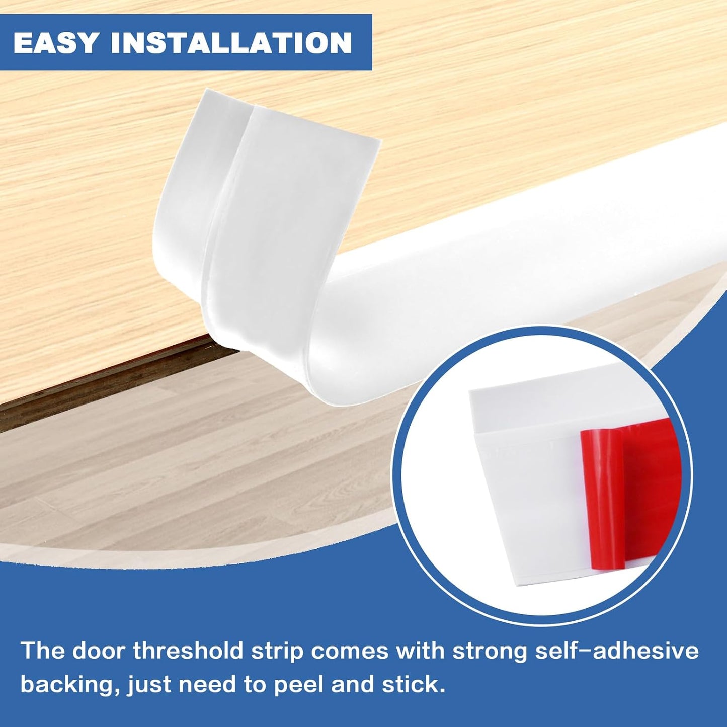 Vinyl Door Threshold Flooring Transition Strip Self Adhesive Carpet Edging Strip for Laminate Doorway Edge Threshold from 3/5" to 4/5" (White, 6.6 Ft)