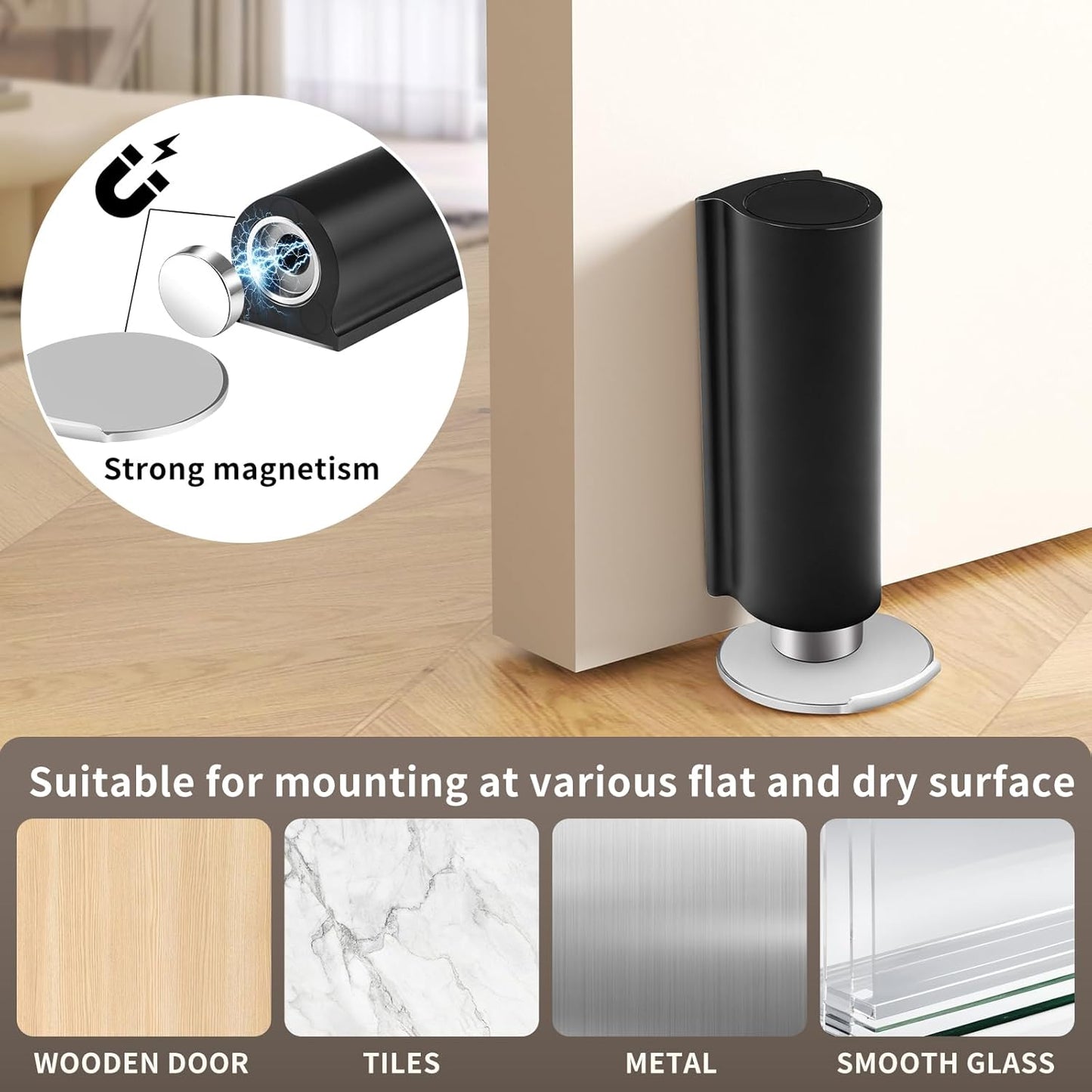 Magnetic Door Stoppers Black WYGWP Stainless Steel No Drilling Wedge Stops Heavy Duty Catch Holder to Keep Doors Open