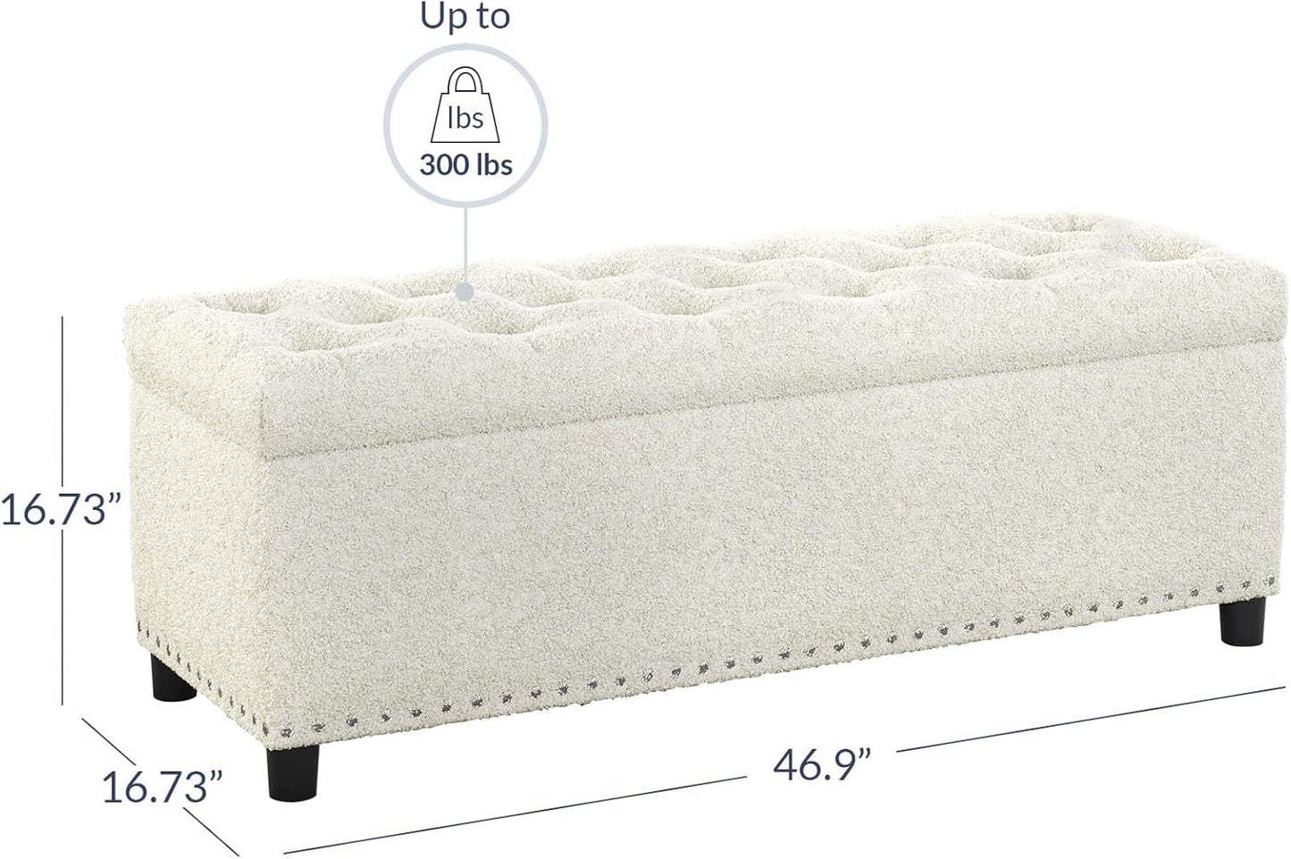 BELLEZE 47" Storage Ottoman, Storage Bench with Safety Close Hinge, Linen Button-Tufted Ottoman for Living Room, Entryway, Hallway, Foot Rest, Support 300lbs - White