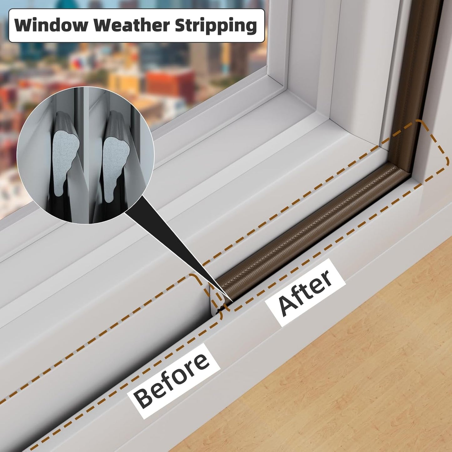 16.4 Ft Weather Stripping Seal Strip for Doors/Windows,Soundproofing Window Insulation Draft Stopper for Winter, Selfadhesive Foam Weather Strip for Door Frame,Door Gap Filler Noise Blocker(Brown)