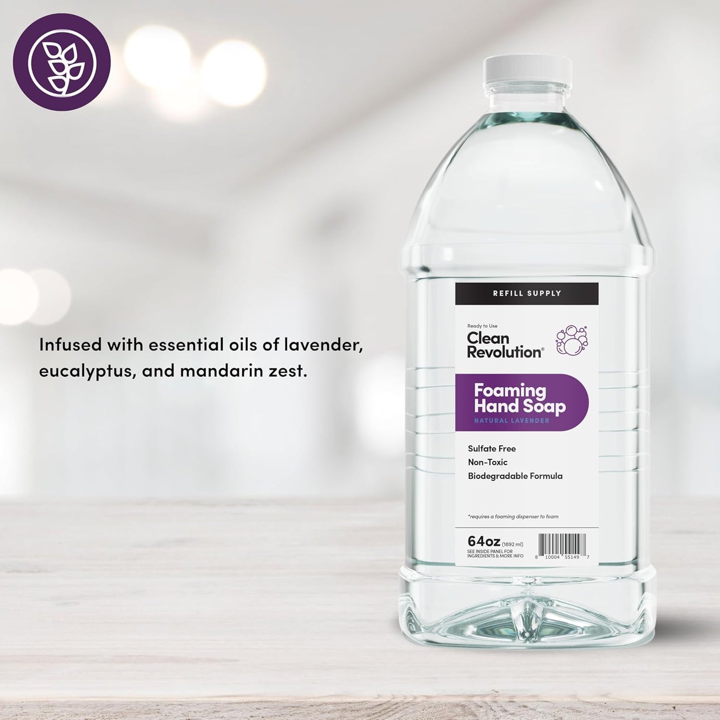 Clean Revolution Foaming Hand Soap Refill Supply Container, Ready to Use Formula, Natural Lavender Fragrance, 64 Fl Oz (Pack of 1)