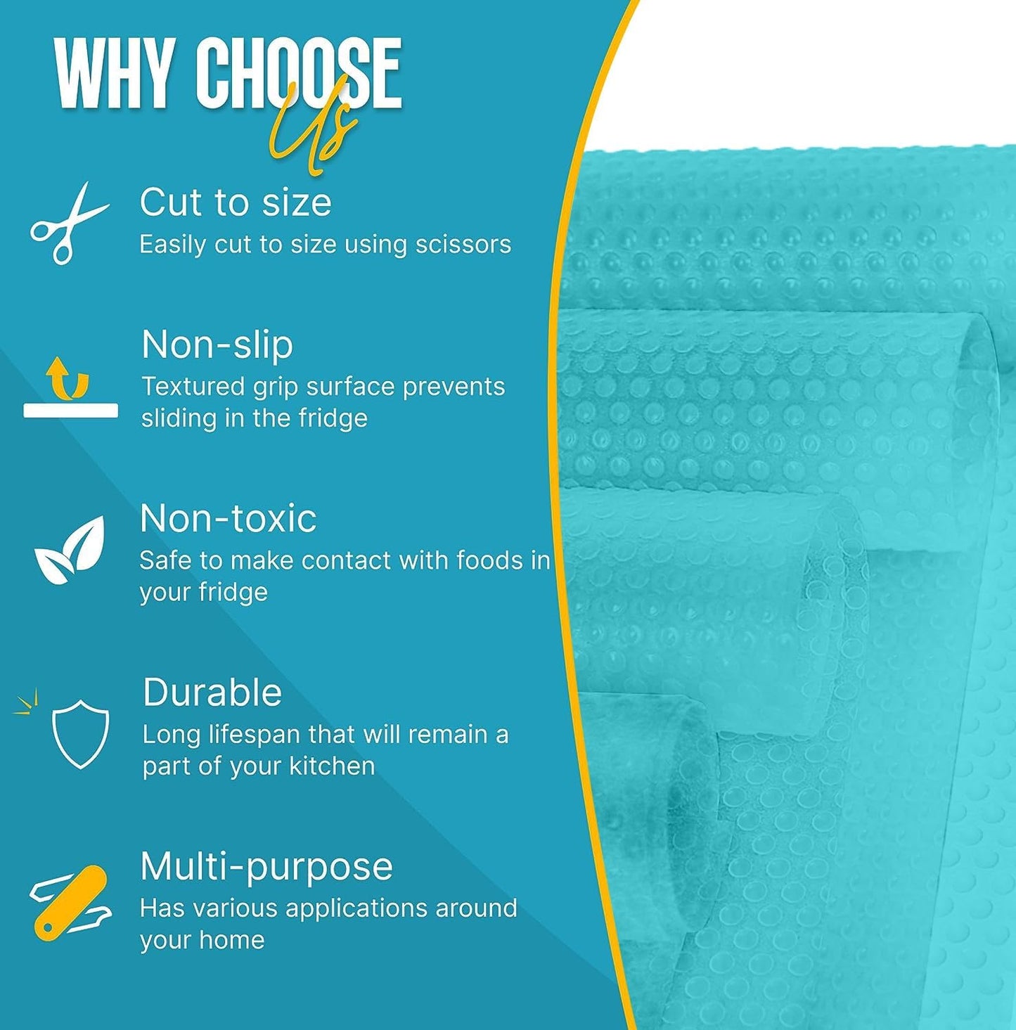 Refrigerator Liners for Shelves by Linda’s Essentials - Easy to Clean Fridge Liner with Spill Protection Fridge Shelf Liners & Drawer Liner, Nonslip BPA-Free Refrigerator Mats (Blue Roll)