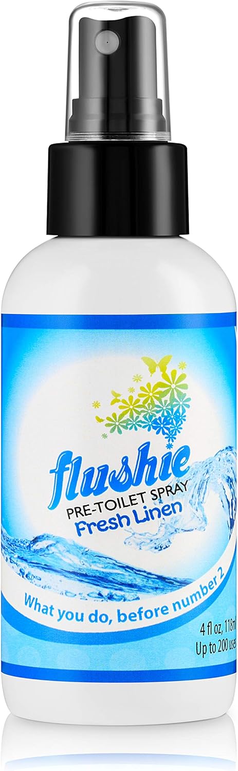 Flushie Pre-Toilet Spray for Poop Travel Size Toiletries Bathroom Spray for Poop Spray for Toilet Deodorizer Traveling Essentials Poop deodorizer Poop Odor eliminator 4oz (Linen, 4 Pack)
