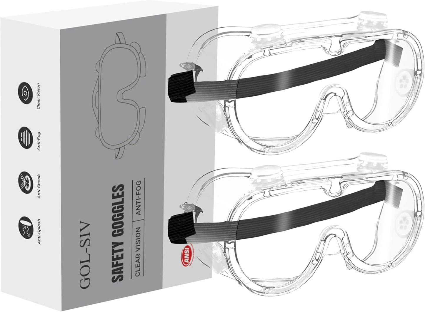 Safety Goggles ANSI Z87.1 - Anti-Fog Clear Lab Eye Protection for Over Glasses, Scratch-Resistant Lens (2 Pack)