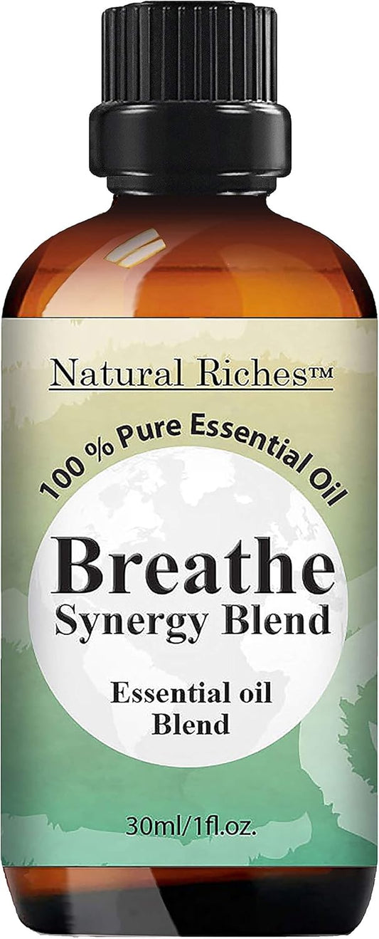 Natural Riches Breathe Essential Oil Blend Breathe Easy with Peppermint Eucalyptus Tea Tree Lemon Cardamom Pine Needle Essential Oils - 30 ml