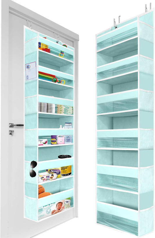HOMELUX THEORY 1 PC Heavy Duty Over the Door Organizer 55x14x6.7, 6 Large Front & 12 Side Pockets, Hanging Storage Closet Door Organizer for Bedroom, Bathroom and Baby Nursery Storage (Baby Blue)