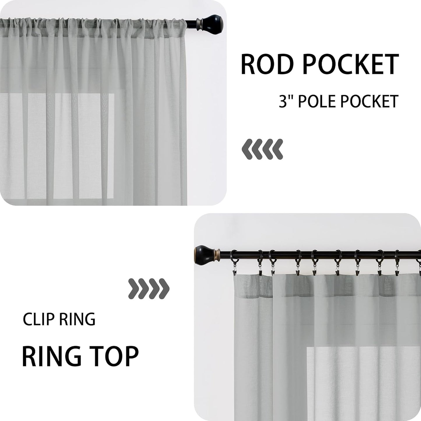 Tollpiz Sheer Curtains Closet Linen Textured Curtain Sheers Doorway Light Filtering Voile Patio Glass Door Rod Pocket Curtains French Door, 54 x 80 inches Long, Silver Grey, Set of 1 Panel