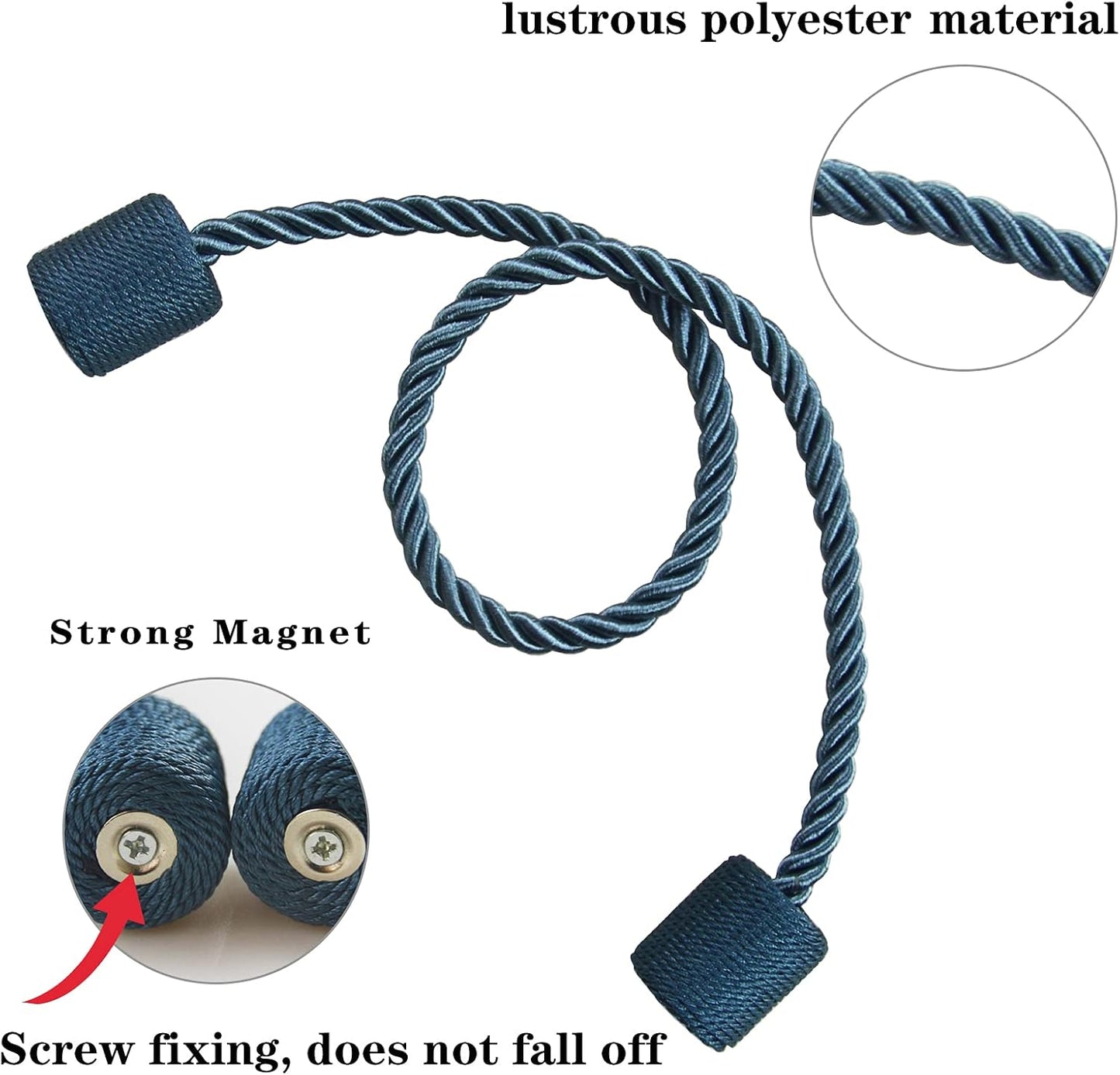 6 Pack Blue Strong Magnetic Curtain Tiebacks Outdoor Elegant Decorative Tie Backs Modern Rope Tiebacks for Drapes Window Curtain Holdbacks for Draperies