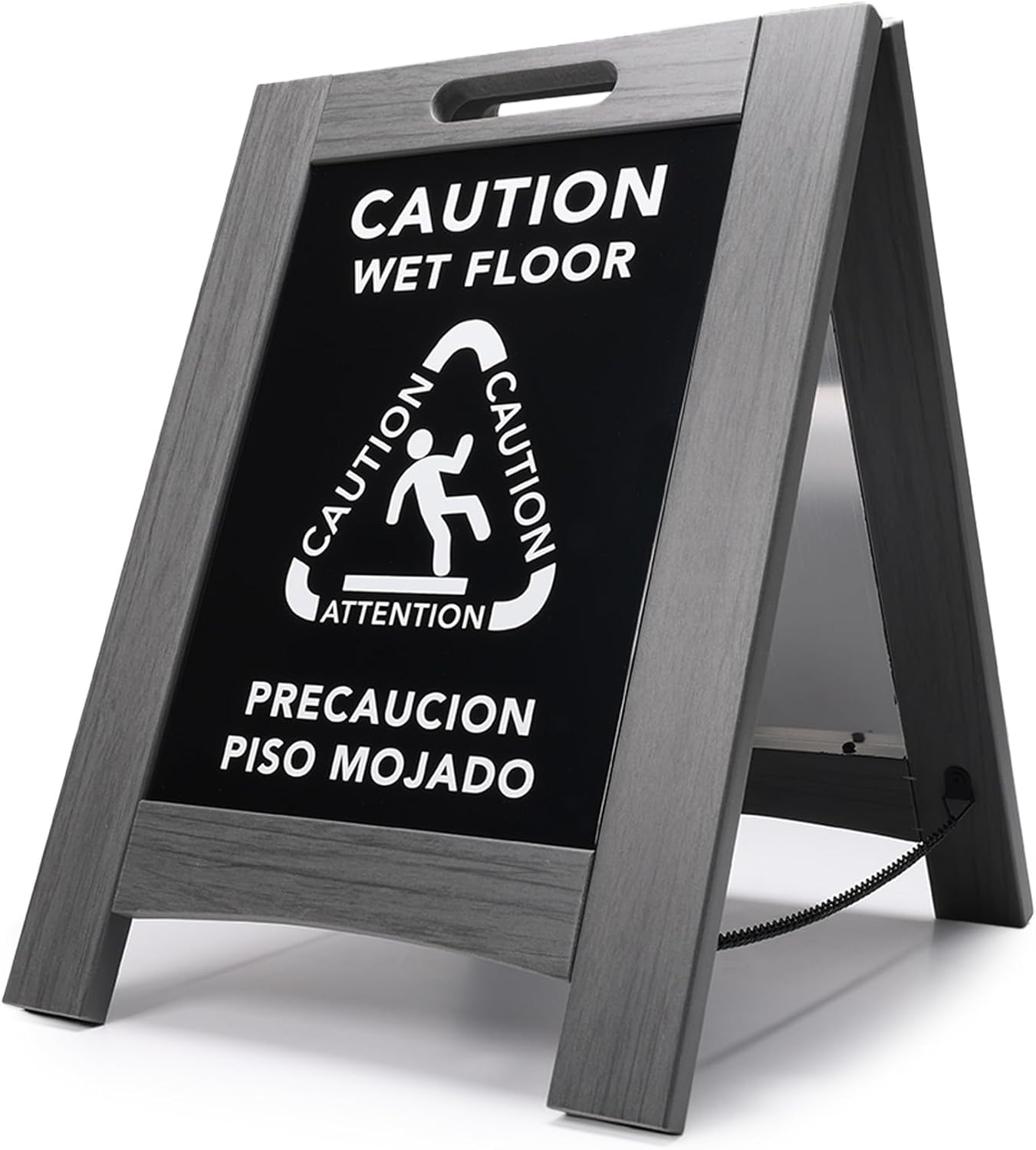 Premium Outdoor Composite Caution Wet Floor Sign – Bilingual w/Non-Skid Plastic Feet, Black Plate – For Hotels, Schools, Offices, Areas, Restrooms, Pool Decks & Shops, Grey