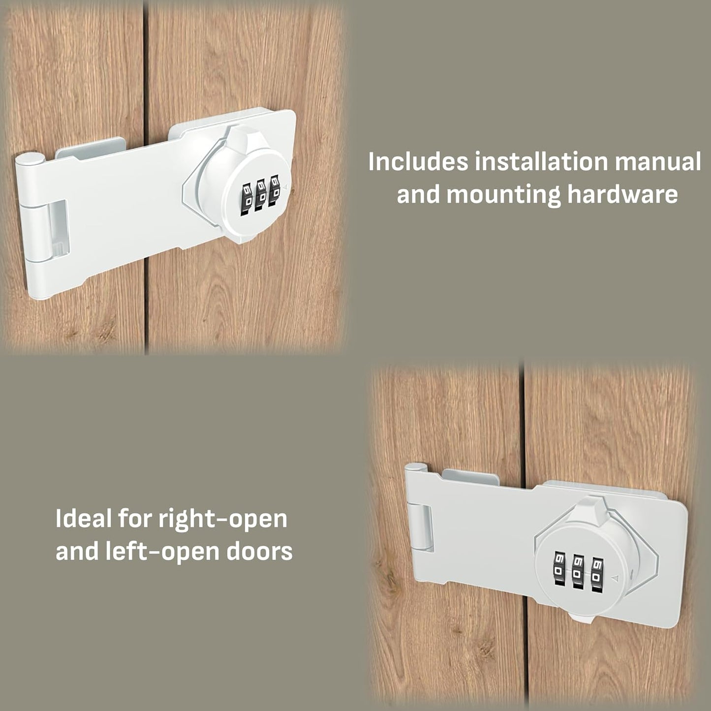 Keyless Combination Lock –3-Digit Combination Lock for Cabinet Doors – Twist Knob Hasp Latch Lock with Password Code – Zinc Alloy Cabinet Door Latch for Kitchen Drawers, Cabinets, Cupboard (White)