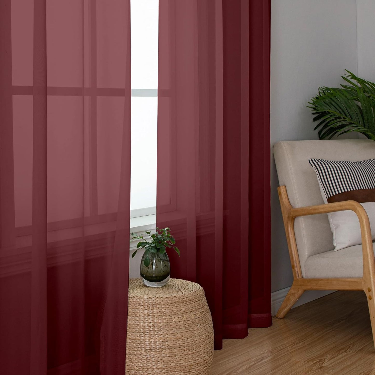 Chyhomenyc Burgundy Sheer Curtains 78 Inches Long 2 Panels Set for Living Room, Light Filtering Voile Lightweight Bedroom Curtains, Rod Pocket Solid Window Treatment Drapes, Each 42W x 78L
