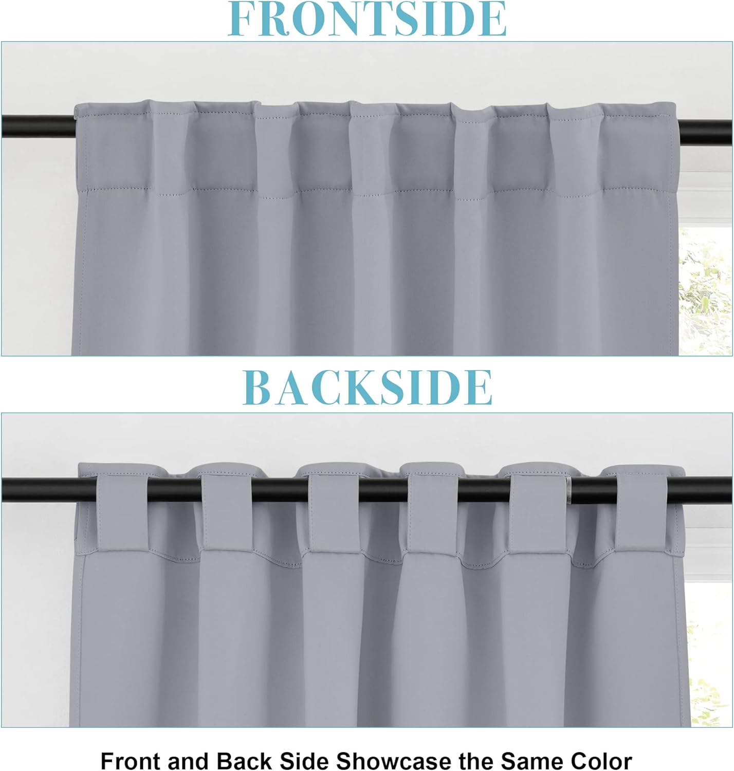 RYB HOME Bedroom Curtains, Room Darkening Thermal Insulated Curtain Back Tab Pleat Drapes Decent Window Treatment for Home Office Playroom Living Room, W42 x L36 inches, Sliver Grey, 2 Panels