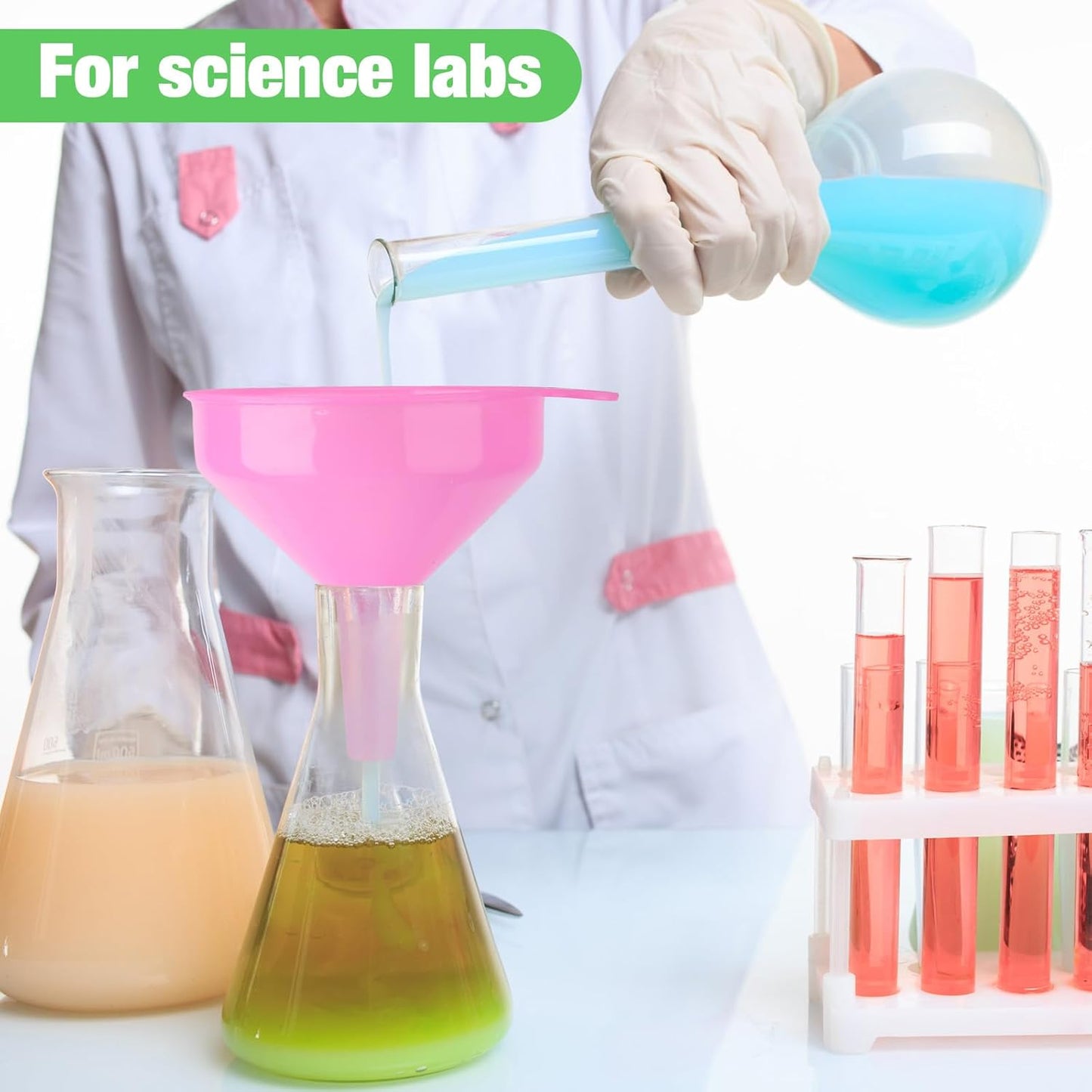 Honeydak 9 Pcs Multi-Purpose Plastic Funnels 4.7 Inch Wide Mouth Funnels for Filling Bottles, Jars, Containers Lab Use Oil Funnel for Gas, Car Oil, Lubricants and Fluids (Pink,Blue,Green)