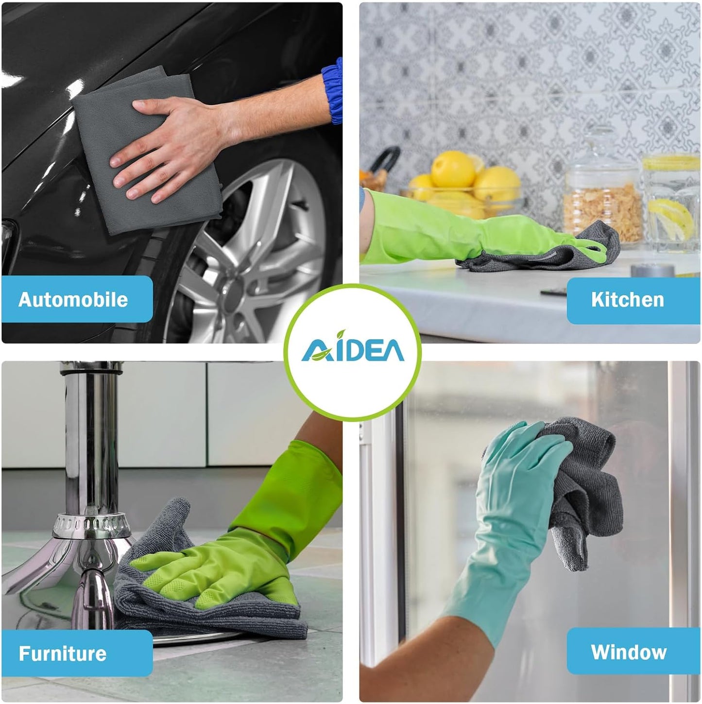 AIDEA Microfiber Cleaning Cloth Grey 24PK, Microfiber Towels for Cars, Premium Car Cloths, Dusting Cloth Lint Free Cleaning Rags for SUVs, House, Kitchen, Window, Workshops,11.5×11.5"