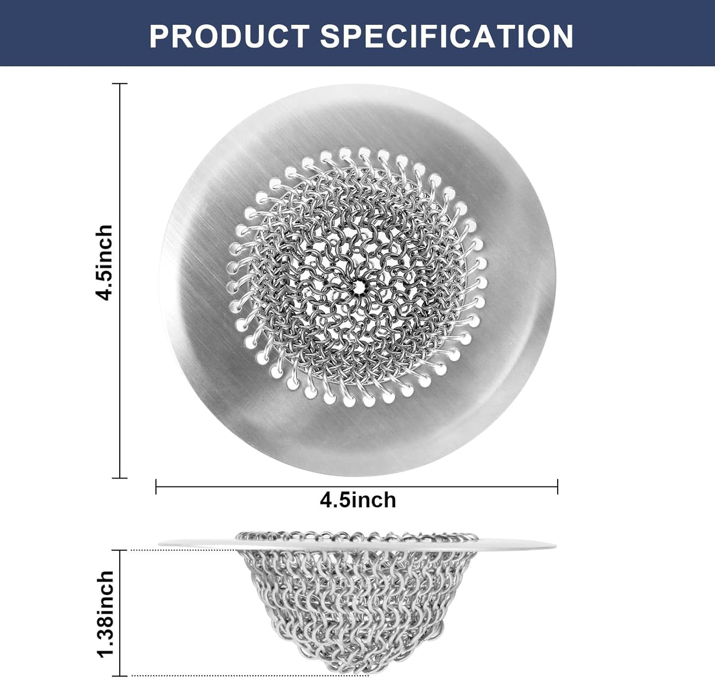 Sink Drain Strainer Kitchen Mesh Sink Strainer, Reversible Easy Clean Stainless Steel Large Kitchen Filter Trap Basket, Flippable Food Catcher for Garbage Disposal Without Clogging