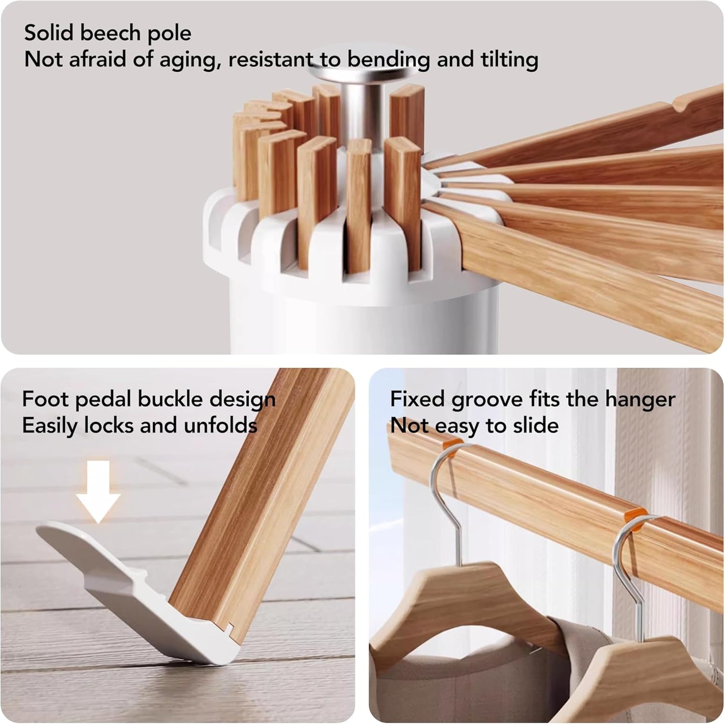 Clothes Drying Rack Tripod,Drying Rack Clothing,Laundry Drying Rack,Floor Standing,16 Wooden Poles,Collapsible Drying Racks for Laundry,Retractable,Foldable,Folding