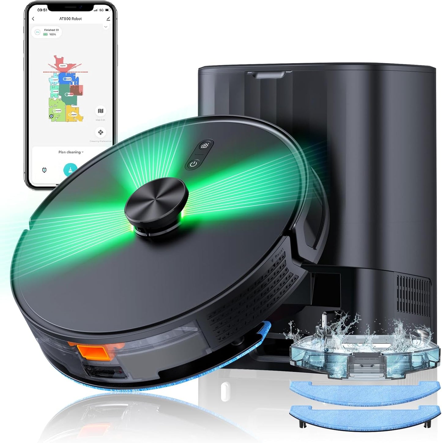 3-in-1 Robot Vacuum and Mop Combo with Self-Emptying Dock for 60 Days，LiDAR Navigation,4500Pa Strong SuctionApp/WiFi/Alexa Control, Self-Charging, Replaceable Dust Bag