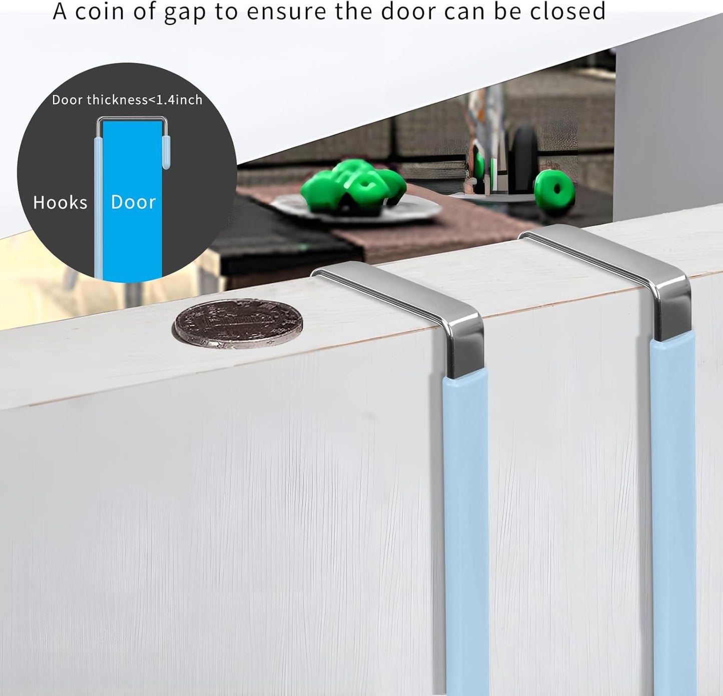 FYY Over The Door Hooks, 4 Pack Door Hangers Hooks with Rubber Prevent Scratches Heavy Duty Organizer Hooks for Living Room, Bathroom, Bedroom, Kitchen Hanging Clothes Towels Hats Coats Bags Cyan