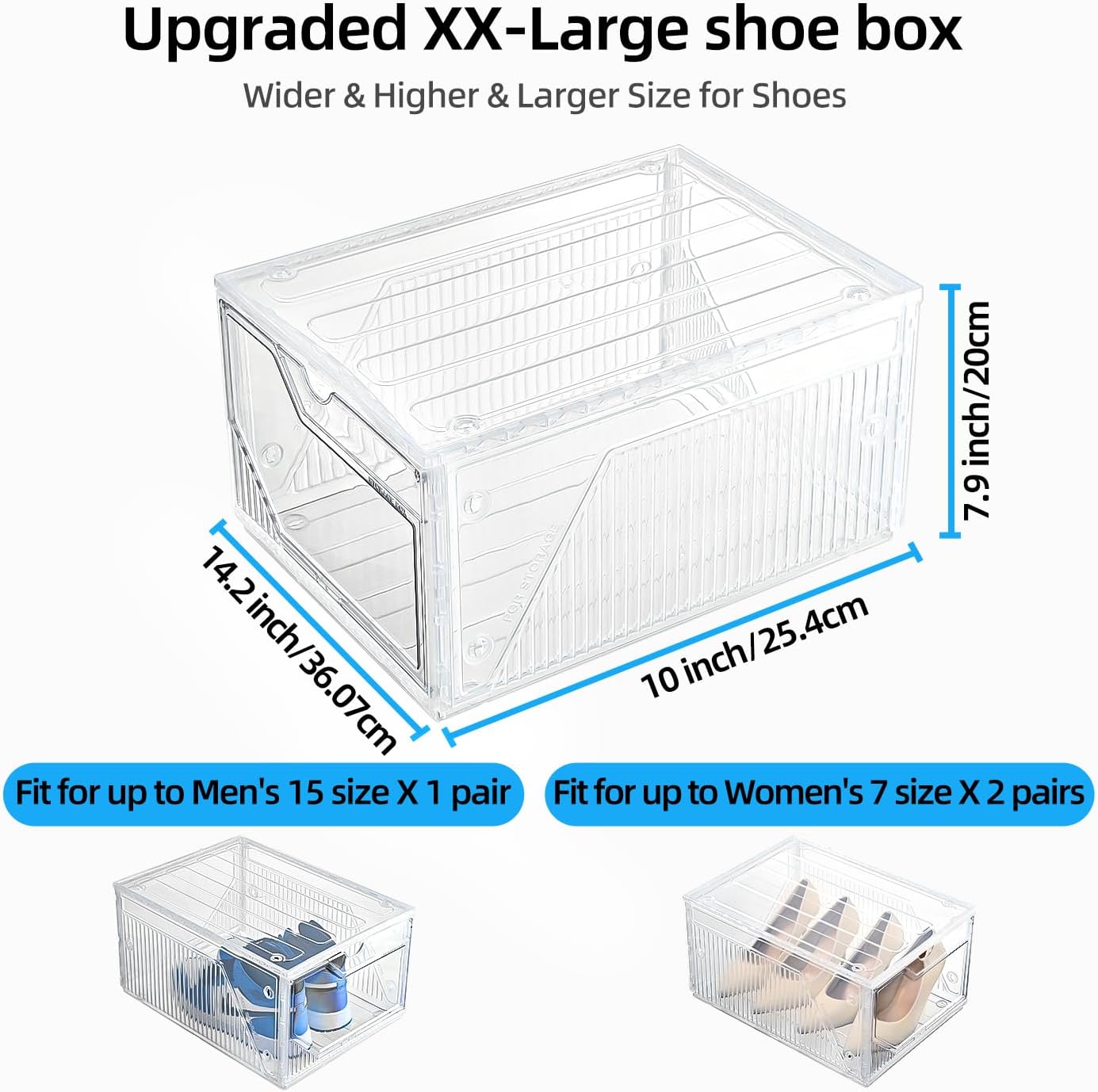 Modular XX-Large Shoe Organizer,6 Pack Shoe Storage Organizer Easy to Assemble,Shoe Box Clear Plastic Stackable,Drop Front Shoe Box with magnetic Door, Containers For Sneaker,Fit up to US Size 15