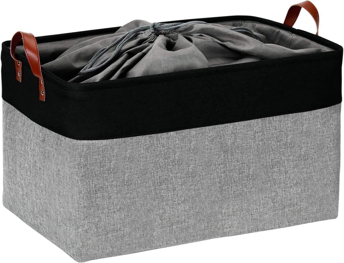 DULLEMELO Extra Large Canvas Fabric Storage Basket, 70L Foldable Closet Storage Bin with Handles, 22" Large Blanket Basket Living Room for Storage Toys, Pillows, Clothes, Books (Black&Grey)