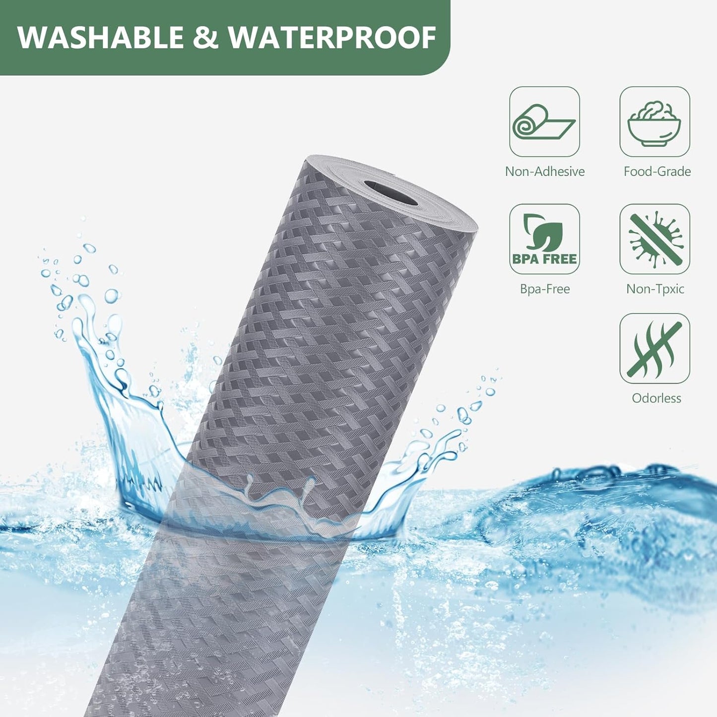 Shelf Liners, Non-Adhesive Drawer Liner, Waterproof & Oil-Proof Kitchen Cabinet Cupboard Liner Plastic EVA Material BPA Free Fridge Liner Mats Paper Protector for Shelves (Grey/24in x 240in)