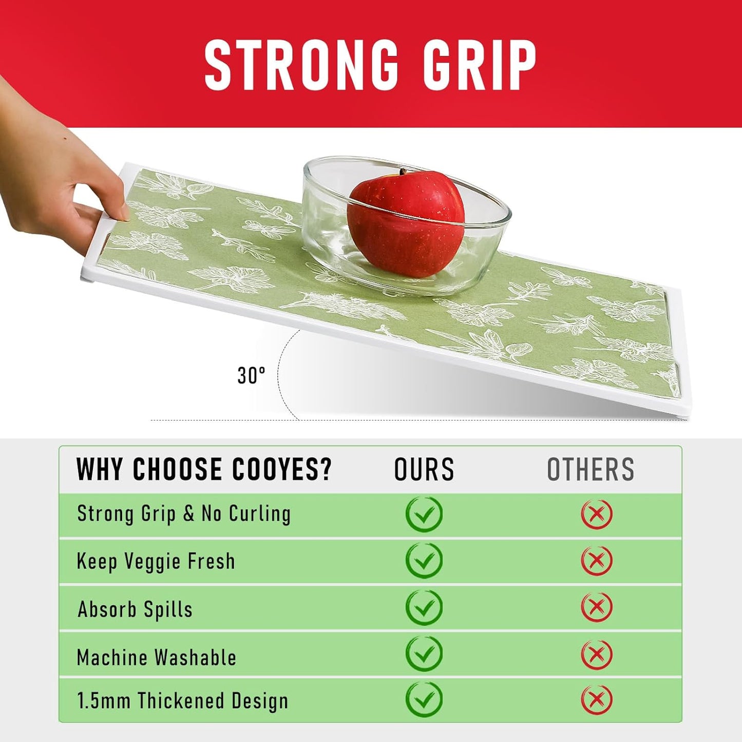 Cooyes Large Refrigerator Liners for Shelves, 12 Pack, 17.7" × 36", Fridge Drawer & Shelf Liners for Kitchen Cabinets Non-Adhesive, Breathable Cloth Material, Keep Produce Fresh Longer, Sage Green