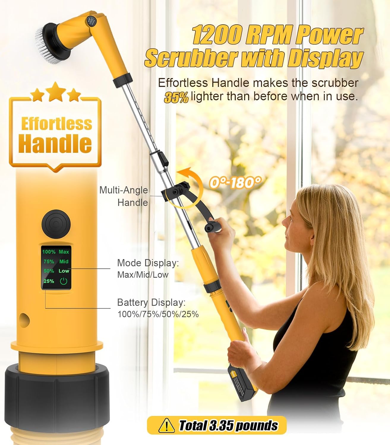 Qimedo Electric Spin Scrubber Extra Large Brush Q3,6000 mAh Best Battery Power Scrubber for Cleaning,1200RPM Shower Cordless Cleaning Brush with 8 Brushes for Bath/Tub/Tile/Floor (Smart Display)