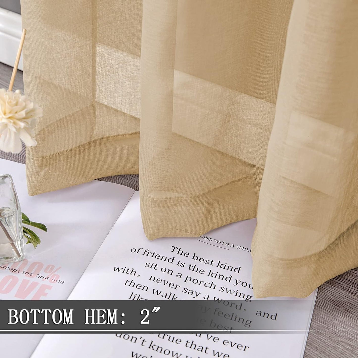 Tollpiz Short Sheer Tier Curtains Linen Textured Half Kitchen Curtain Sheers Light Filtering Rod Pocket Voile Small Curtain for Bathroom, 25 x 24 inches Long, Beige, Set of 2 Panels